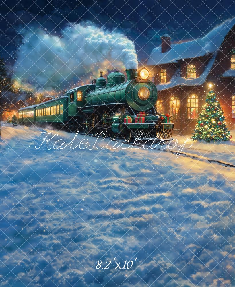 Kate Train Polaire Noël Neige Toile de fond conçue par Chain Photographie - Kate Backdrop FR