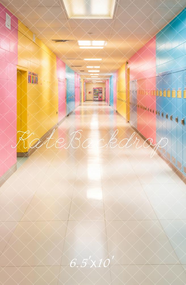 Kate Scolaire Coloré Pastel Casiers Couloir Toile de fond conçue par Emetselch