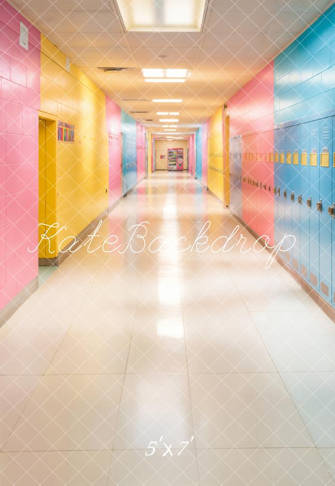 Kate Scolaire Coloré Pastel Casiers Couloir Toile de fond conçue par Emetselch