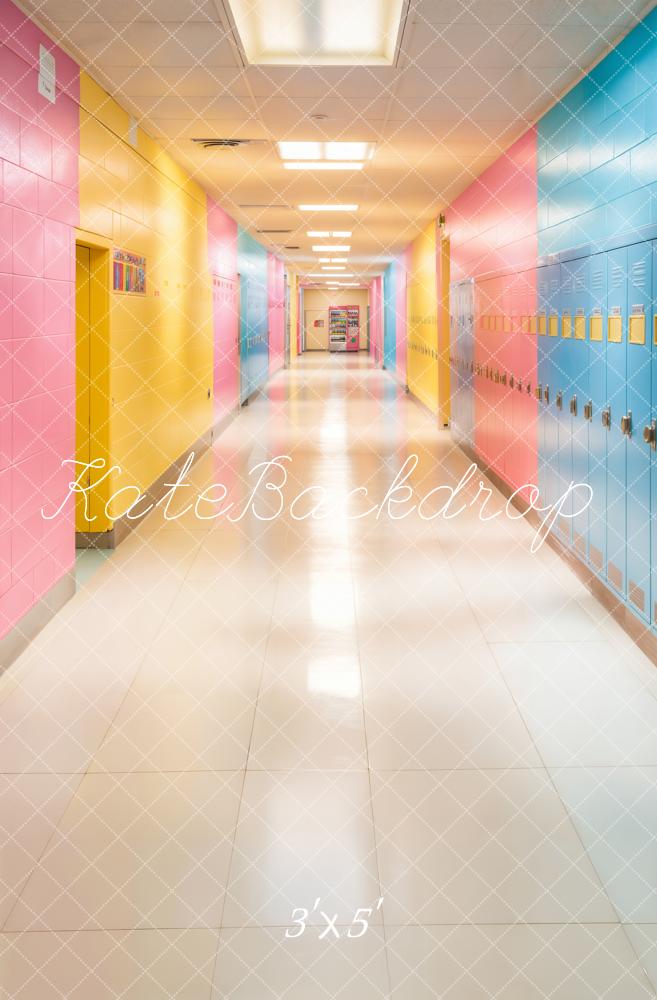 Kate Scolaire Coloré Pastel Casiers Couloir Toile de fond conçue par Emetselch - Kate Backdrop FR
