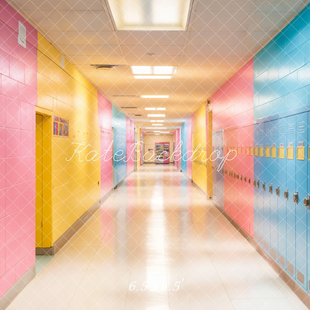Kate Scolaire Coloré Pastel Casiers Couloir Toile de fond conçue par Emetselch