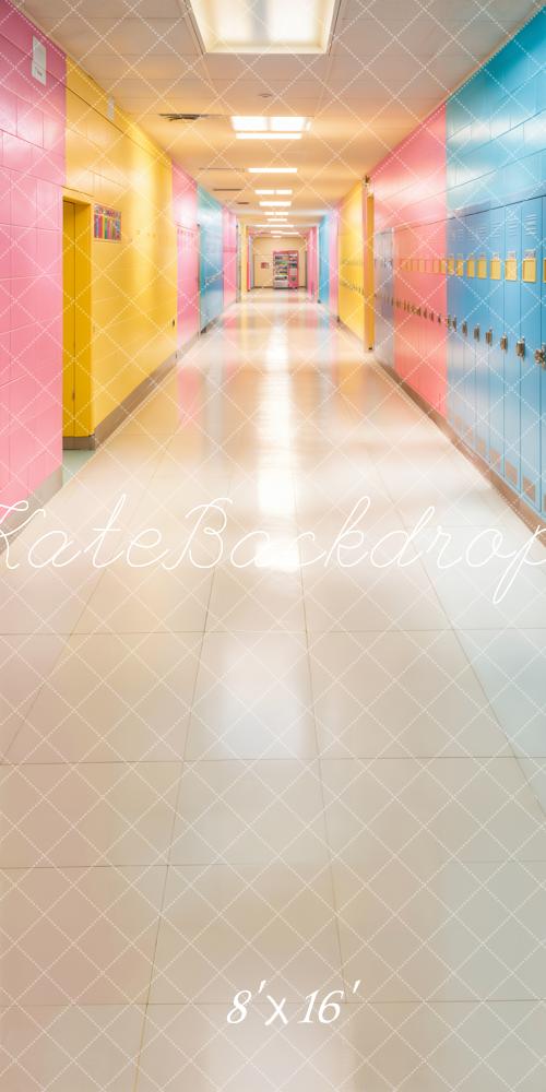 Kate Scolaire Coloré Pastel Casiers Couloir Toile de fond conçue par Emetselch - Kate Backdrop FR