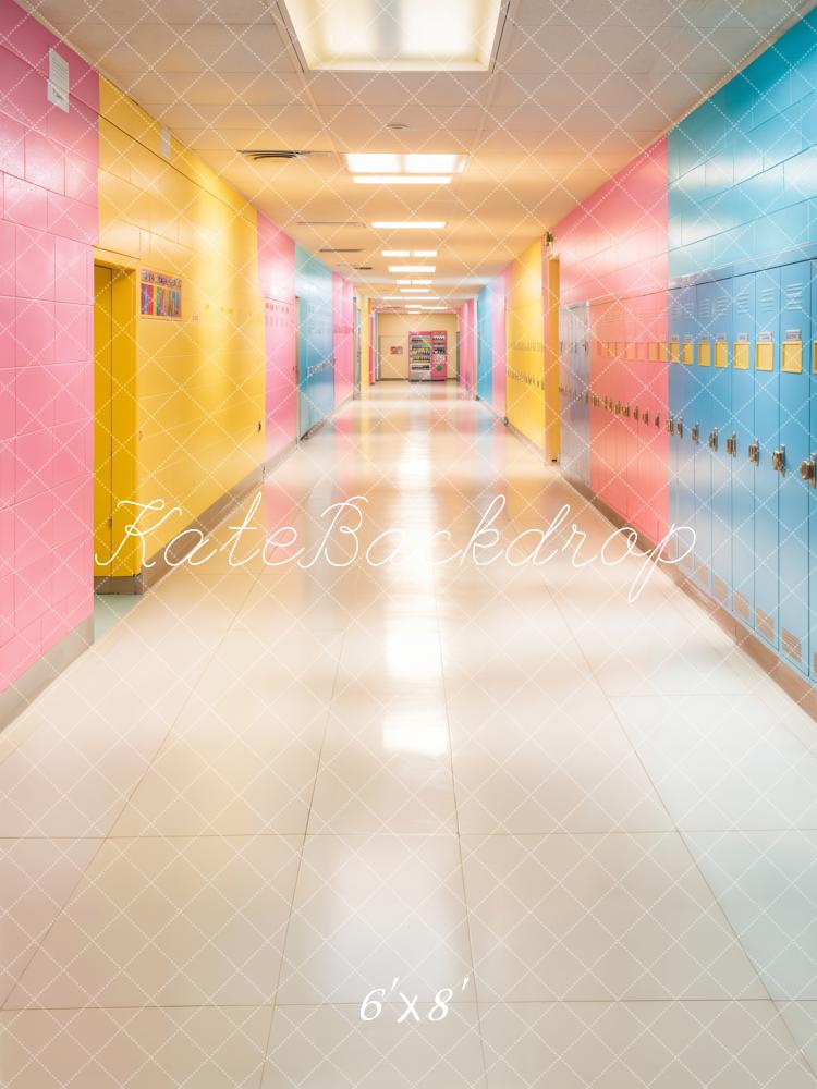 Kate Scolaire Coloré Pastel Casiers Couloir Toile de fond conçue par Emetselch - Kate Backdrop FR