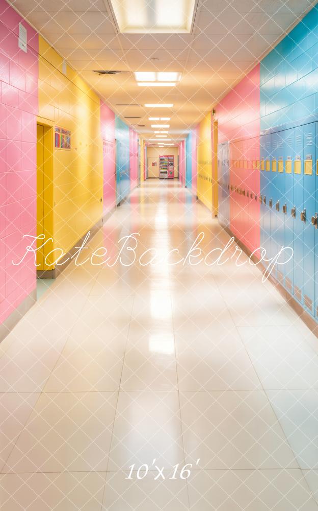 Kate Scolaire Coloré Pastel Casiers Couloir Toile de fond conçue par Emetselch - Kate Backdrop FR