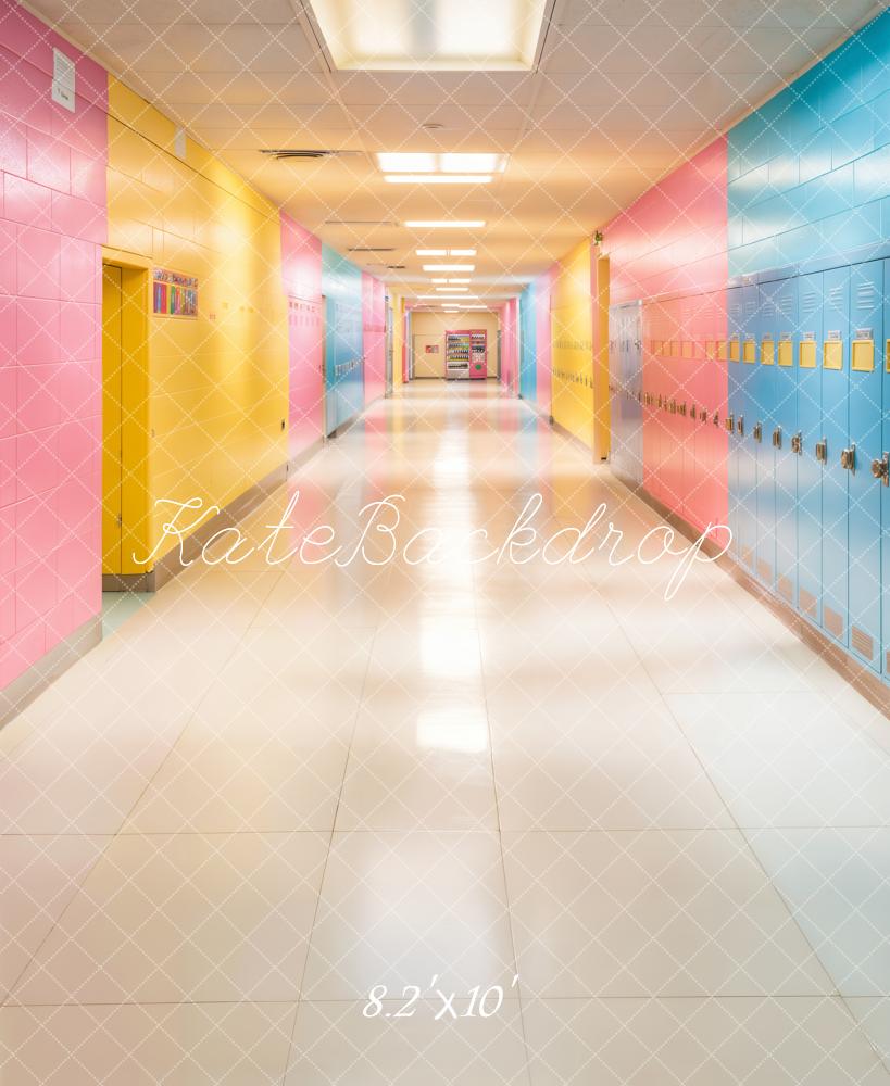 Kate Scolaire Coloré Pastel Casiers Couloir Toile de fond conçue par Emetselch - Kate Backdrop FR