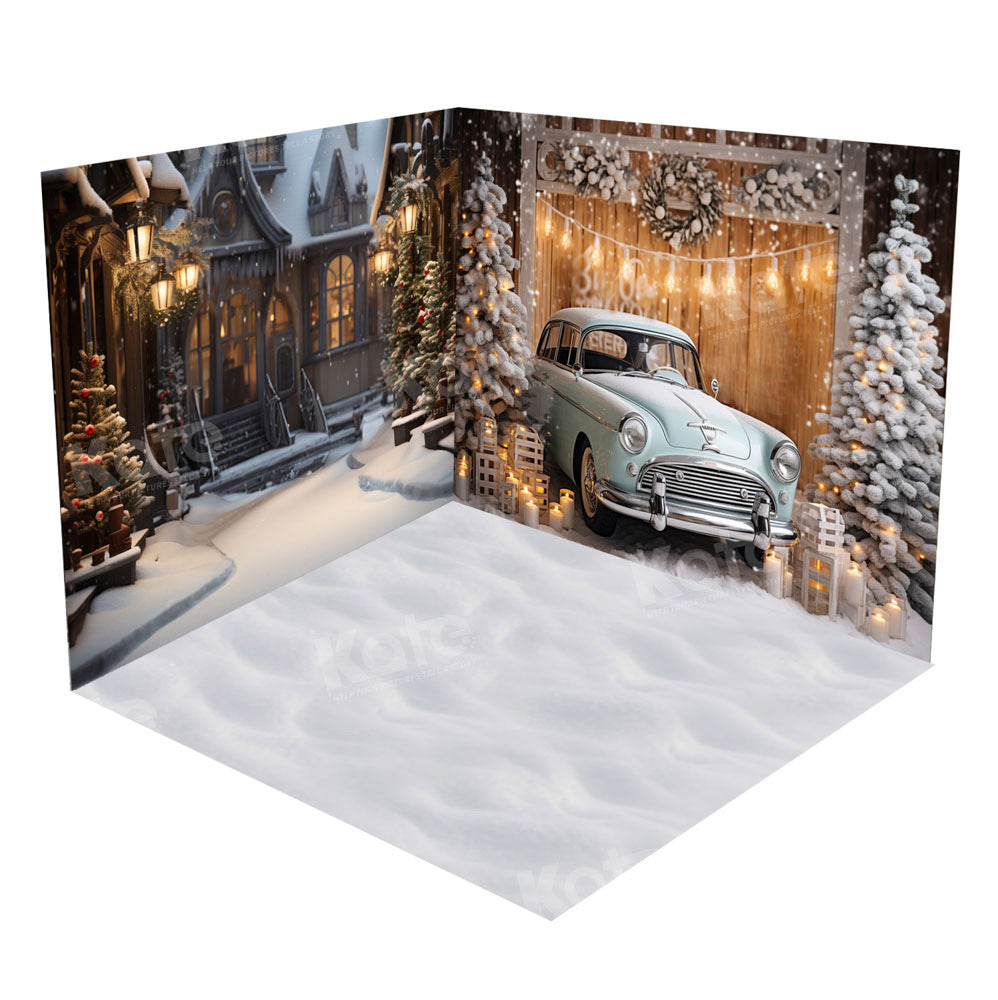 Kate Hiver Noël Extérieur Voiture Neige Ensemble de chambre (8pix8pi&10pix8pi&8pix10pi) - Kate Backdrop FR