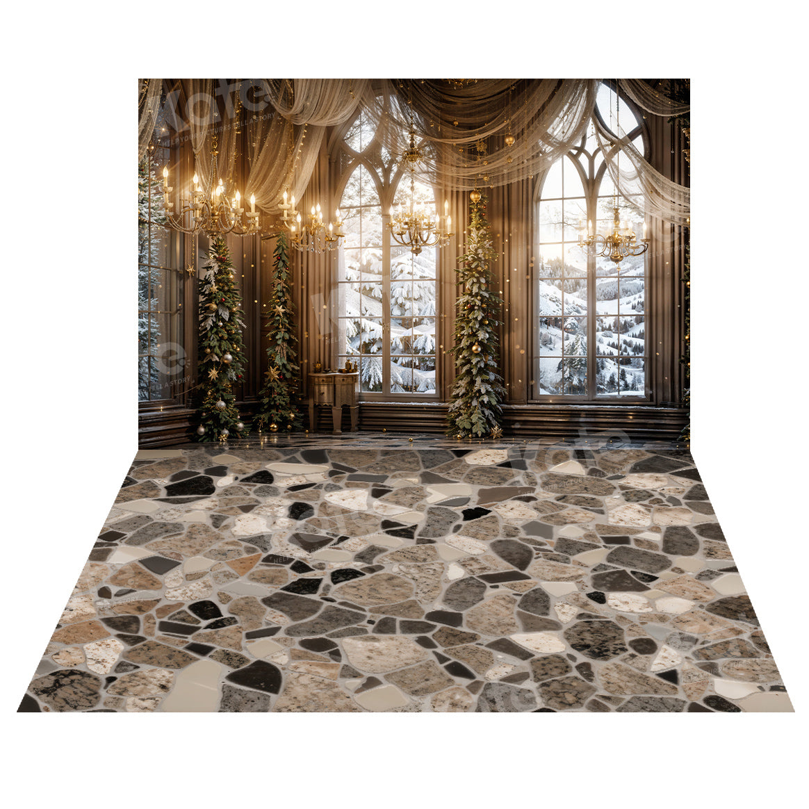 Kate Noël Fenêtre Élégant Chambre Toile de fond+Marbre Carrelage de sol Toile de fond - Kate Backdrop FR