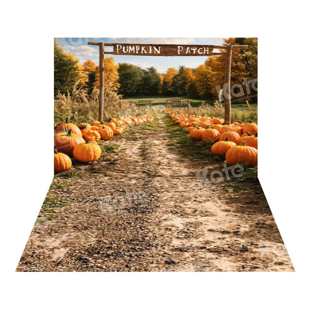 Kate Automne Ferme de citrouilles Jaune Toile de fond+Terre boueuse Chemin Sol Toile de fond - Kate Backdrop FR