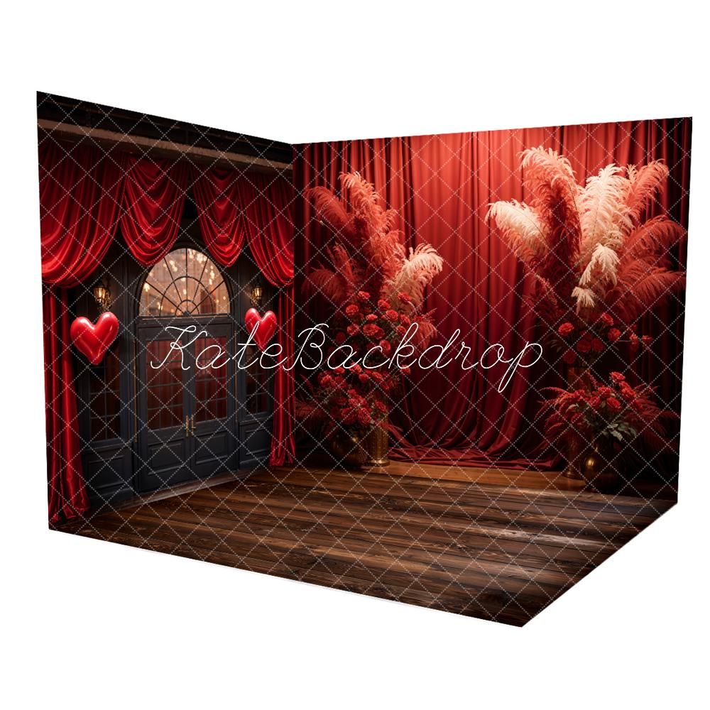 Kate Saint Valentin Roses rouges Rideau Ensemble de chambre (8ftx8ft&10ftx8ft&8ftx10ft)