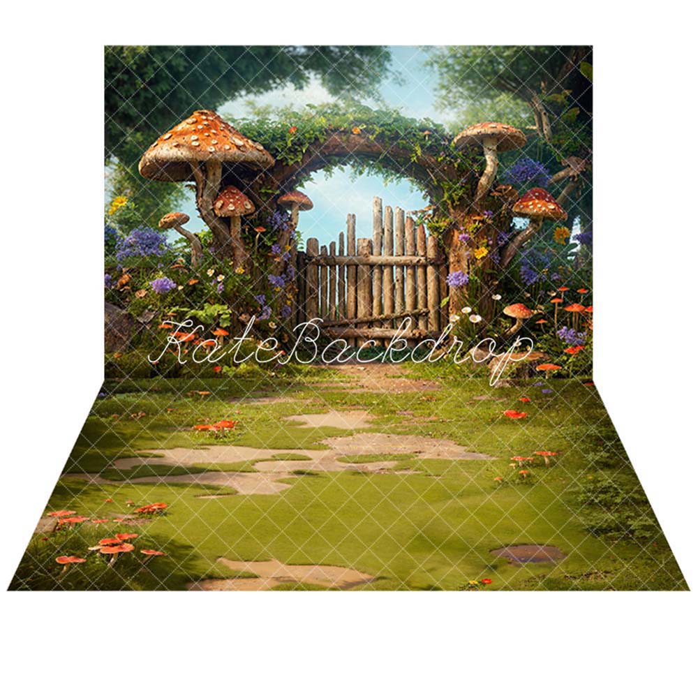 Kate Printemps Conte de fées Arche Champignon Toile de fond+Champignon Forêt Prairie Sol Toile de fond - Kate Backdrop FR