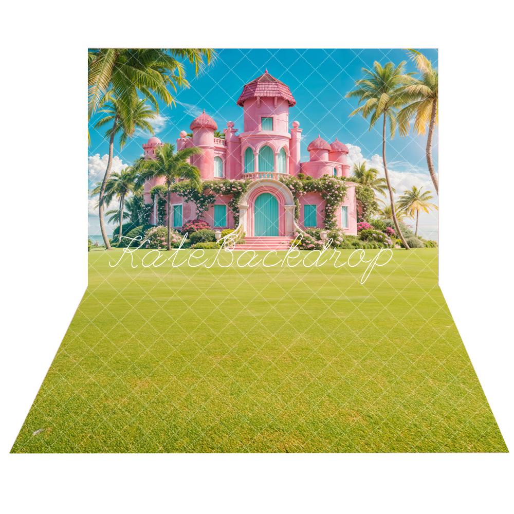 Kate Été Plante verte Château Rétro Rose Toile de fond+Vert clair Herbe Prairie Sol Toile de fond - Kate Backdrop FR