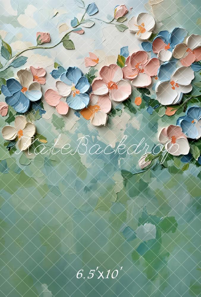 Kate Fleurs Peinture Pastel Beaux-Arts Vert Toile de fond en Laine conçue par GQ - Kate Backdrop FR