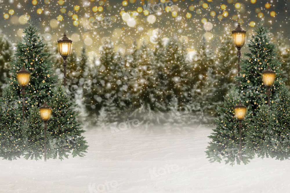 Kate Hiver Noël Neige Forêt Lumières Toile de fond en Laine pour la photographie - Kate Backdrop FR