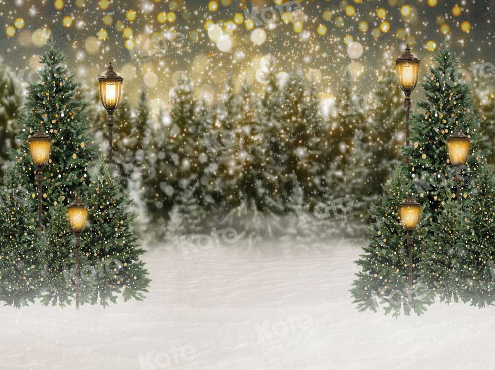 Kate Hiver Noël Neige Forêt Lumières Toile de fond en Laine pour la photographie - Kate Backdrop FR