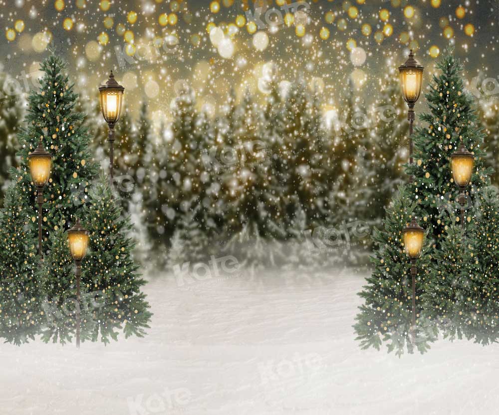 Kate Hiver Noël Neige Forêt Lumières Toile de fond en Laine pour la photographie - Kate Backdrop FR