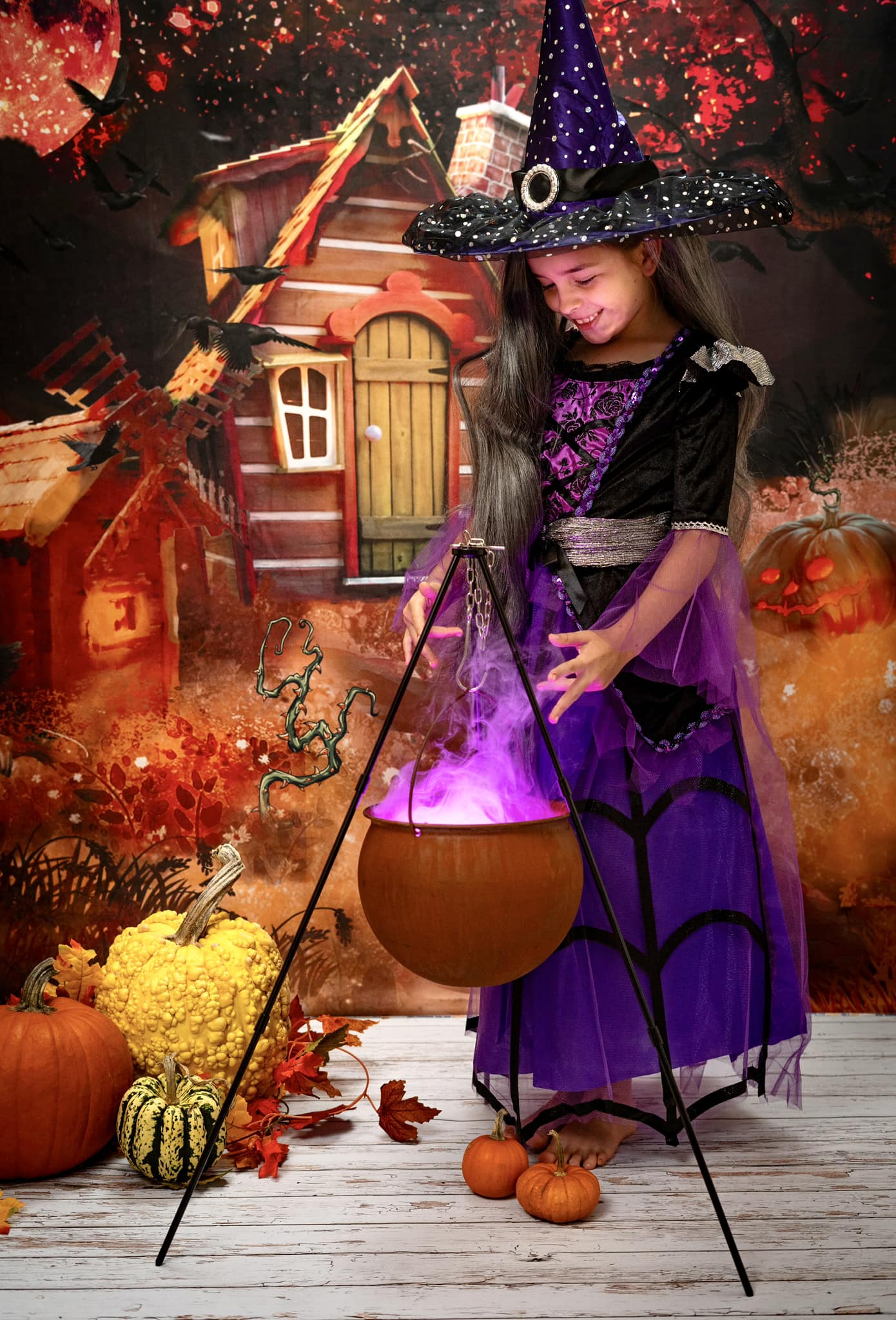 Kate Halloween Citrouille Nuit Automne Maison Toile de fond pour la photographie - Kate Backdrop FR