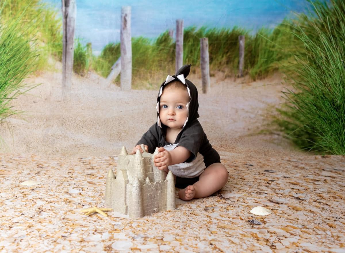 Kate Chemin Plage Pigeon Herbe Vert Toile de fond Conçu par Chrissie Green - Kate Backdrop FR