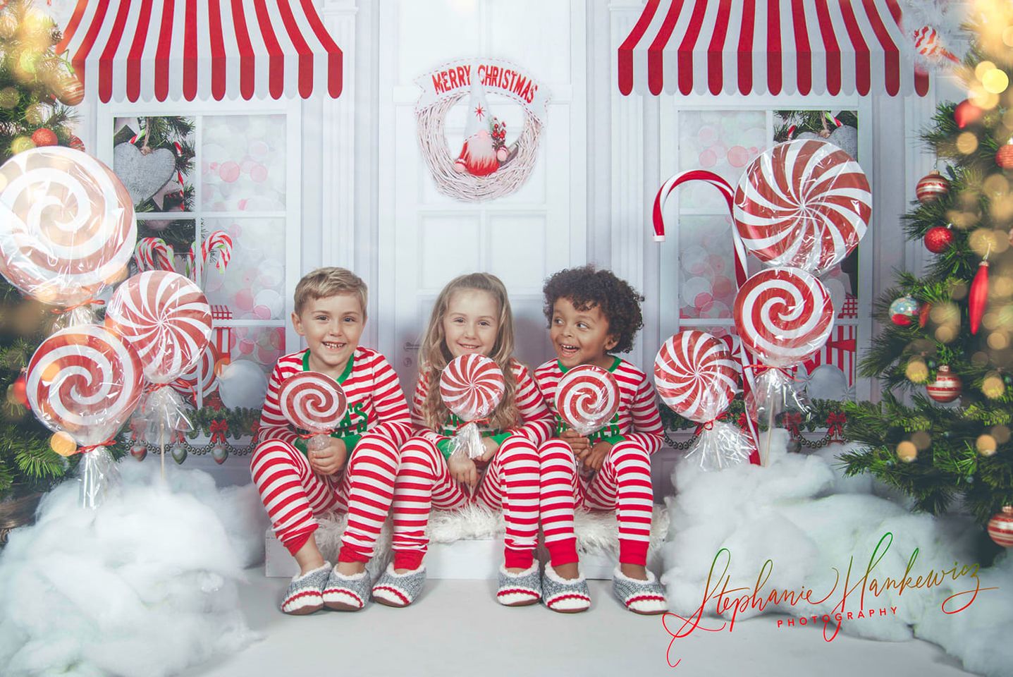 Kate Magasin de bonbons Noël Rose Blanc Toile de fond pour la photographie