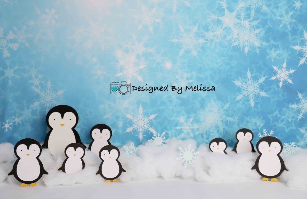 Kate Hiver Pingouins Neige Toile de fond conçu par Melissa King - Kate Backdrop FR