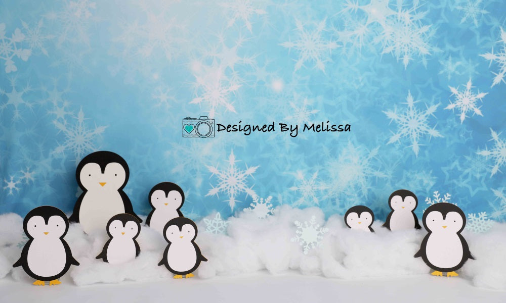 Kate Hiver Pingouins Neige Toile de fond conçu par Melissa King - Kate Backdrop FR