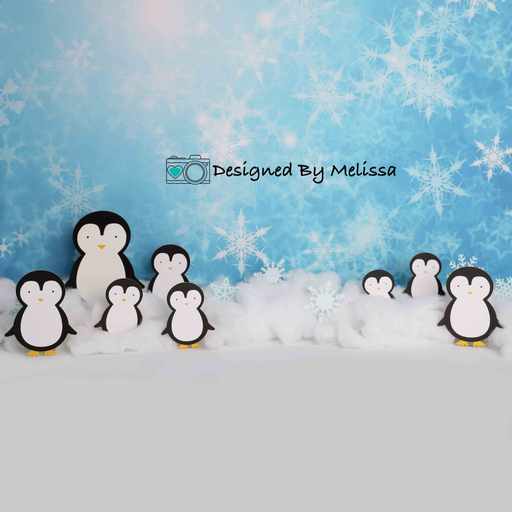 Kate Hiver Pingouins Neige Toile de fond conçu par Melissa King - Kate Backdrop FR