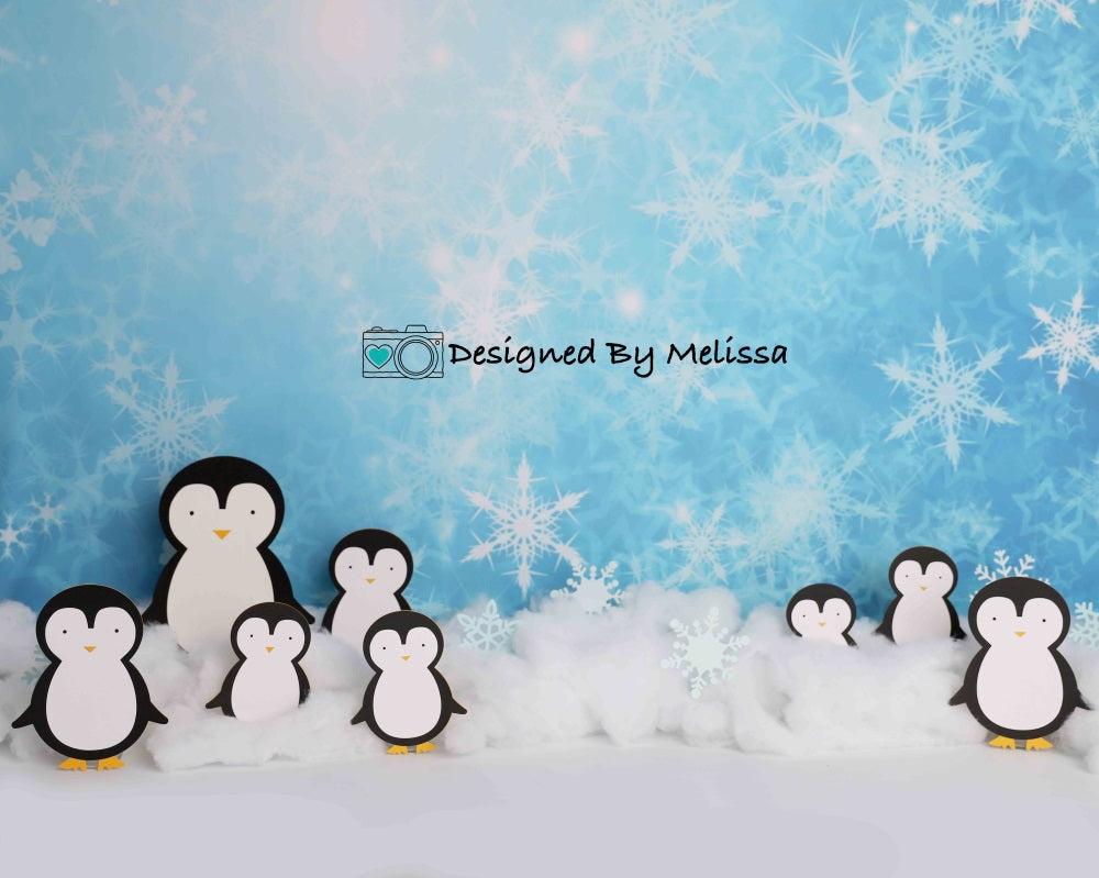 Kate Hiver Pingouins Neige Toile de fond conçu par Melissa King - Kate Backdrop FR