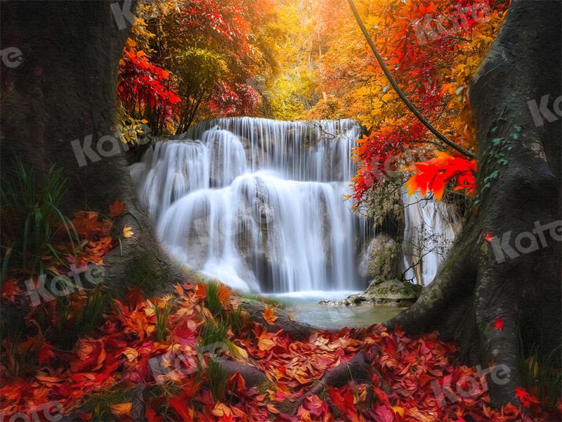 Kate Automne Forêt Cascade Feuilles Toile de fond pour la photographie - Kate Backdrop FR