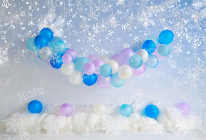 Kate Anniversaire Hiver Neige Ballons Toile de fond pour la photographie