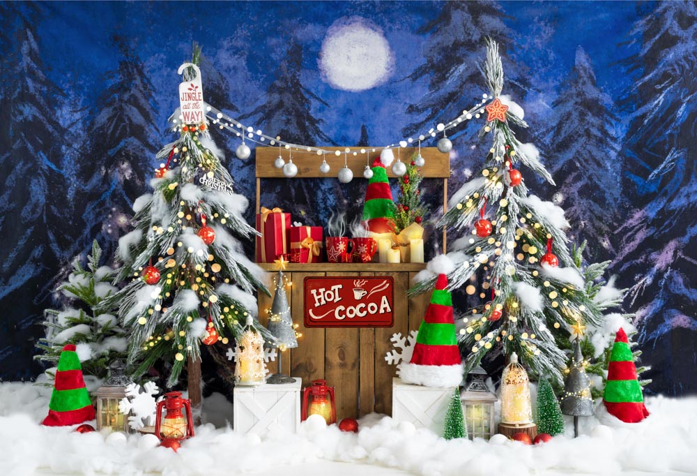 Kate Noël Chocolat chaud Neige Arbres Toile de fond conçue par Emetselch - Kate Backdrop FR