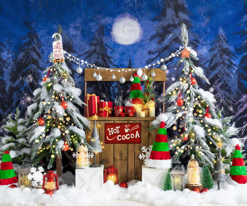 Kate Noël Chocolat chaud Neige Arbres Toile de fond conçue par Emetselch - Kate Backdrop FR