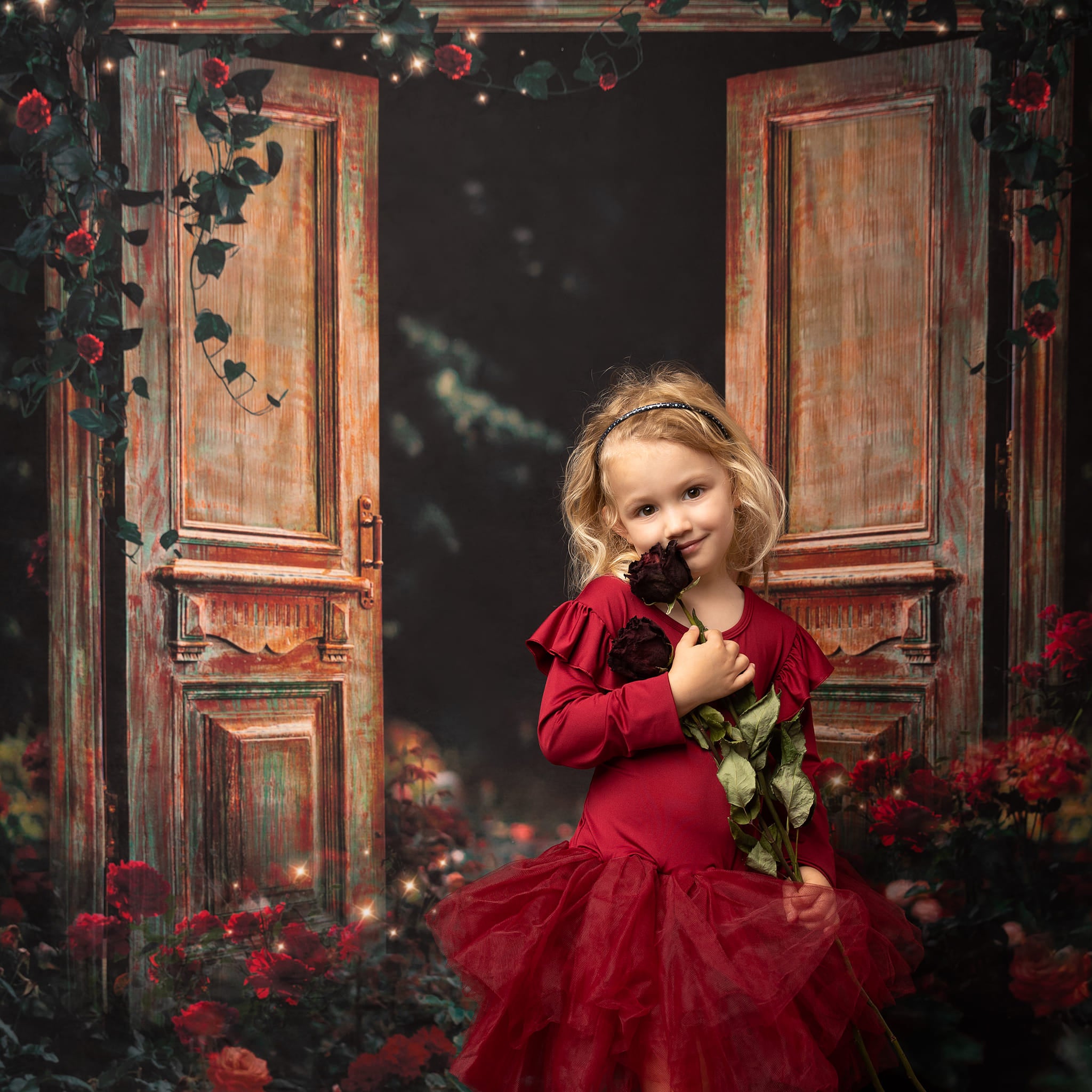 Kate Jardin de roses Nuit Saint-Valentin Porte Toile de fond pour la photographie