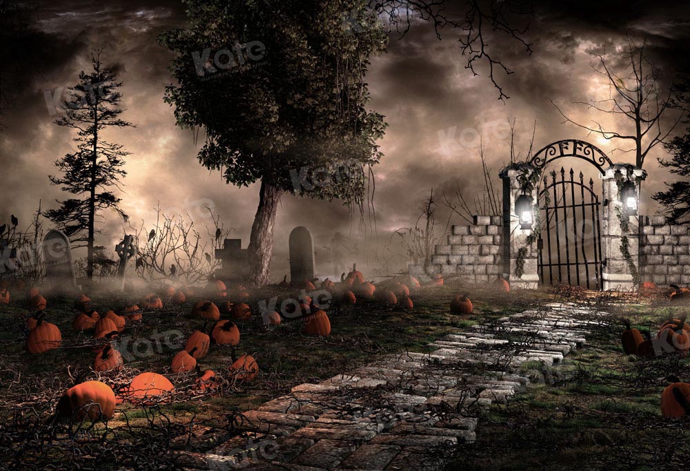🚚RTS-Kate Halloween Cimetière Citrouilles Toile de fond pour la photographie