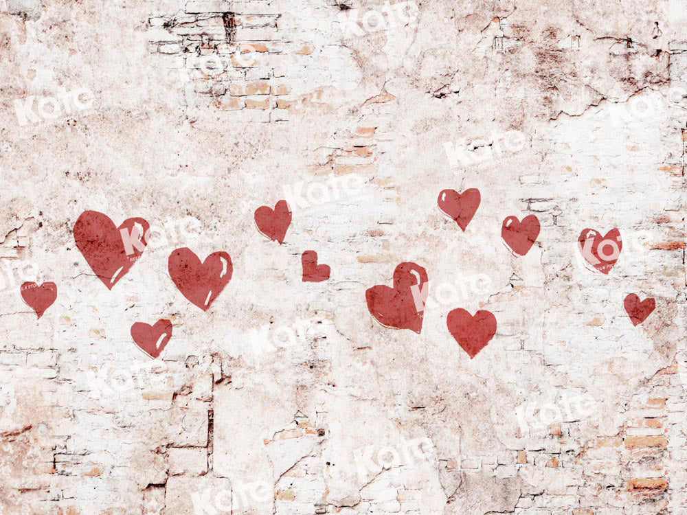 Kate Saint-Valentin Coeur Peint Mur Rétro Toile de fond conçue par Kate Image - Kate Backdrop FR