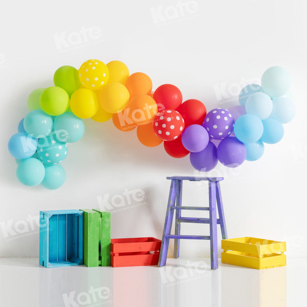 Kate Coloré Ballons Anniversaire Escalier Toile de fond conçue par Emetselch - Kate Backdrop FR