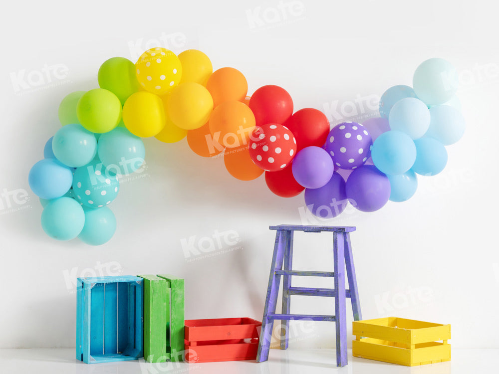 Kate Coloré Ballons Anniversaire Escalier Toile de fond conçue par Emetselch - Kate Backdrop FR
