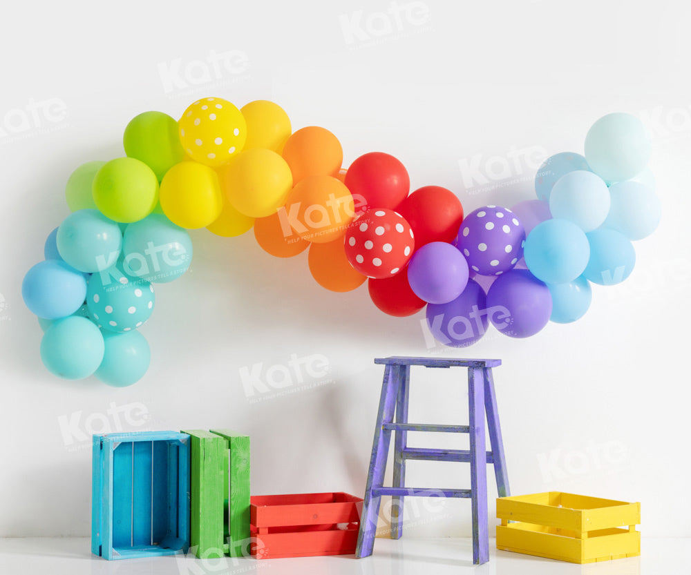 Kate Coloré Ballons Anniversaire Escalier Toile de fond conçue par Emetselch - Kate Backdrop FR