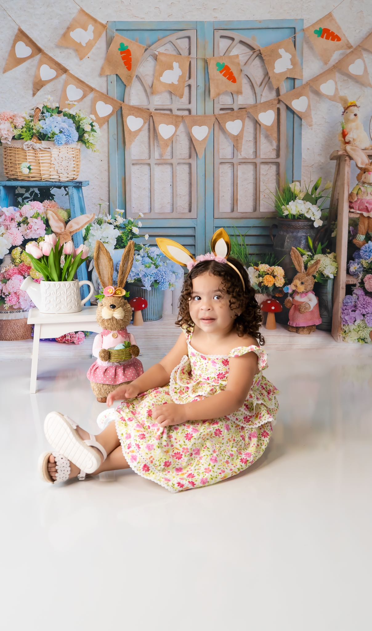 Kate Blanc Lapin Fleurs Pâques Toile de fond pour la photographie - Kate Backdrop FR
