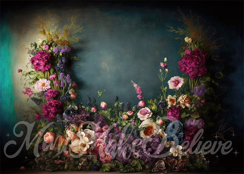 Kate Sarcelle foncée Fleurs Beaux-arts Toile de fond en Laine conçue par Mini MakeBelieve
