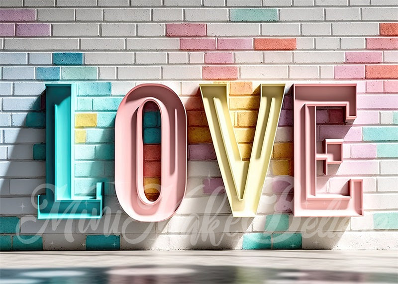 Kate Pastel Métal Lettres d'amour Mur de briques Toile de fond conçue par Mini MakeBelieve