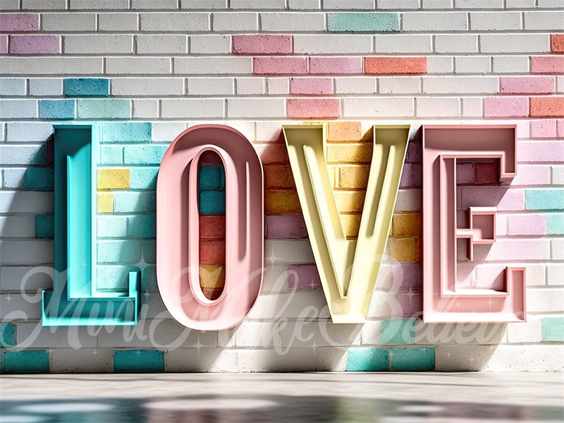 Kate Pastel Métal Lettres d'amour Mur de briques Toile de fond conçue par Mini MakeBelieve - Kate Backdrop FR