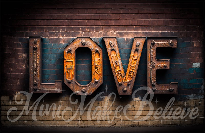 Kate Saint-Valentin Industriel LOVE Mur de briques Toile de fond conçue par Mini MakeBelieve - Kate Backdrop FR