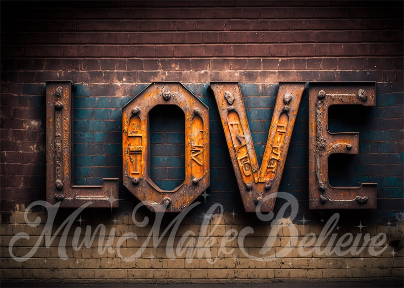 Kate Saint-Valentin Industriel LOVE Mur de briques Toile de fond conçue par Mini MakeBelieve - Kate Backdrop FR