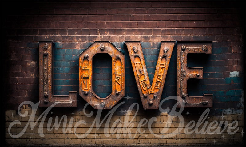 Kate Saint-Valentin Industriel LOVE Mur de briques Toile de fond conçue par Mini MakeBelieve - Kate Backdrop FR