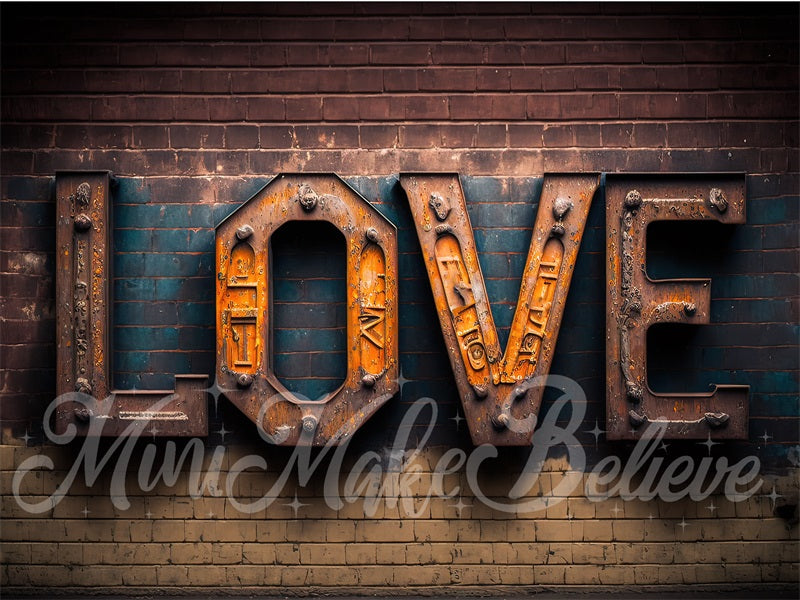 Kate Saint-Valentin Industriel LOVE Mur de briques Toile de fond conçue par Mini MakeBelieve - Kate Backdrop FR