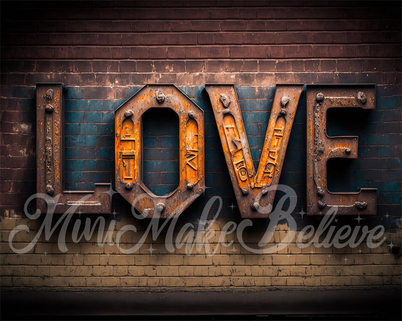 Kate Saint-Valentin Industriel LOVE Mur de briques Toile de fond conçue par Mini MakeBelieve - Kate Backdrop FR