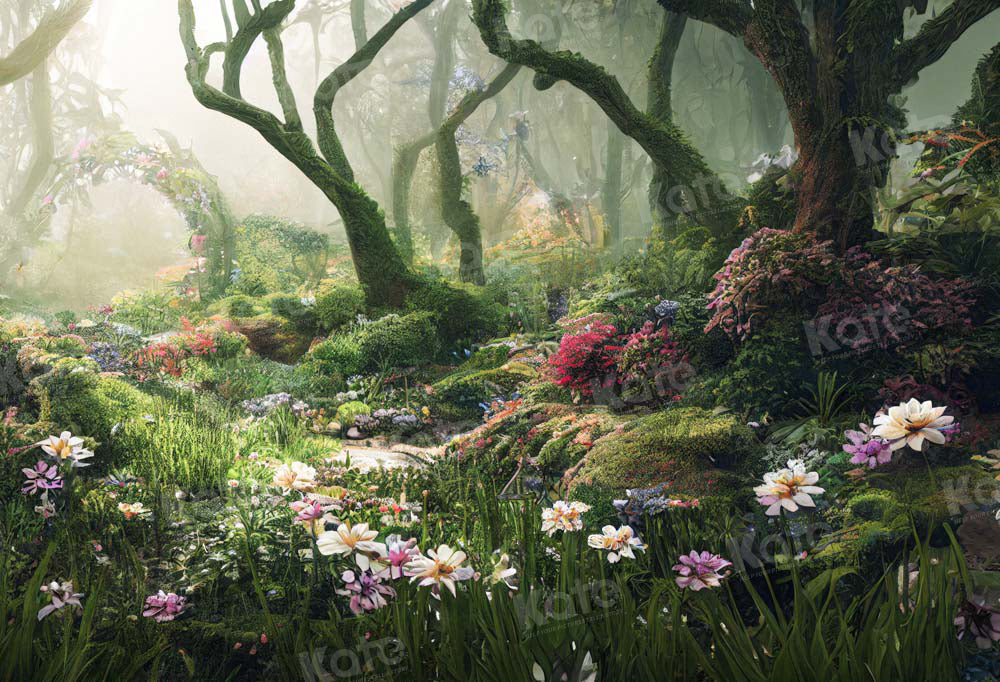 Kate Forêt Magique Fantaisie Jungle Fleurs Herbe Toile de fond Conçu par Chain Photographie