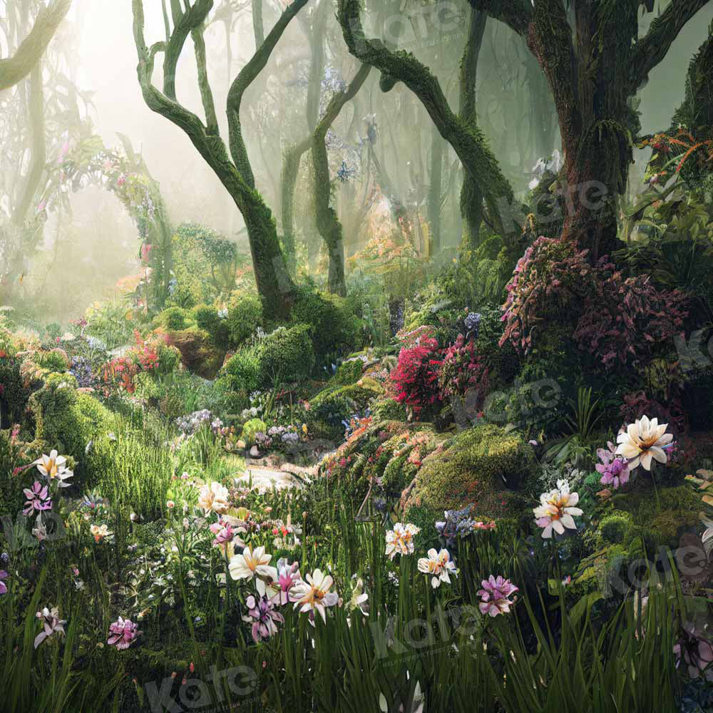 Kate Forêt Magique Fantaisie Jungle Fleurs Herbe Toile de fond Conçu par Chain Photographie - Kate Backdrop FR