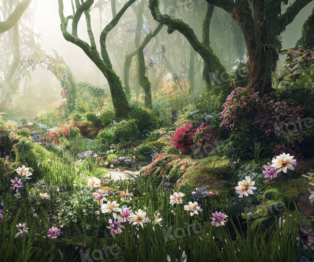 Kate Forêt Magique Fantaisie Jungle Fleurs Herbe Toile de fond Conçu par Chain Photographie - Kate Backdrop FR