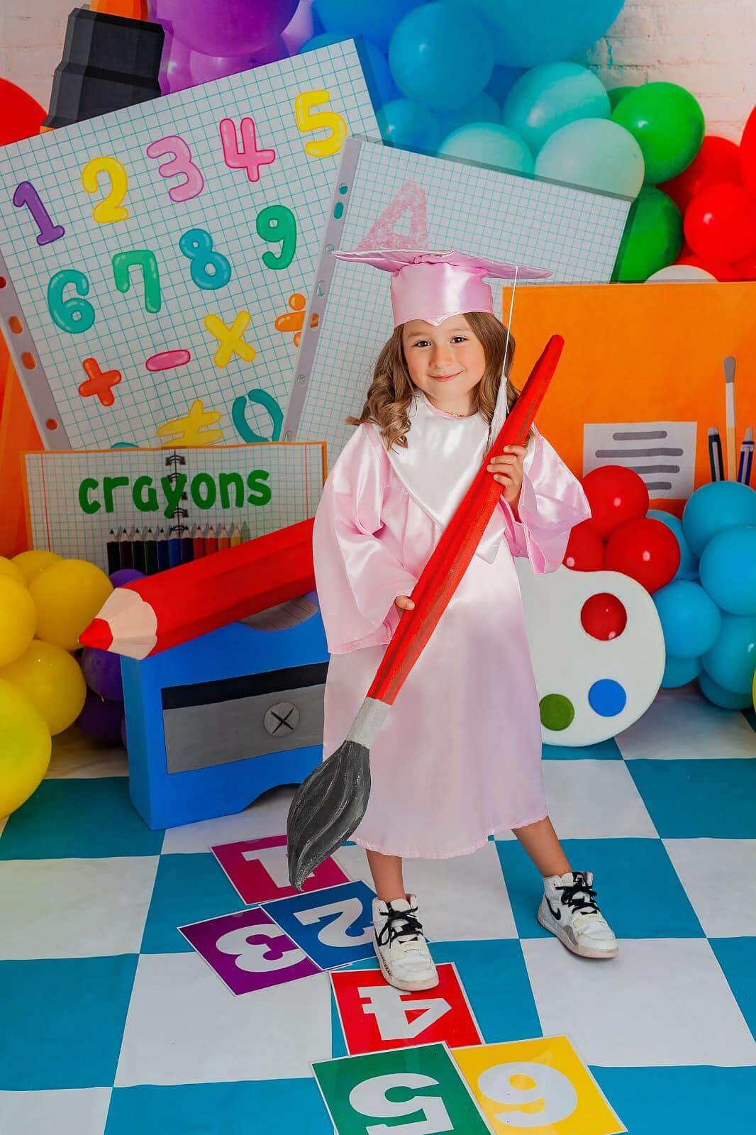 Kate Retour à l'école Crayons Dessin animé Toile de fond pour la photographie