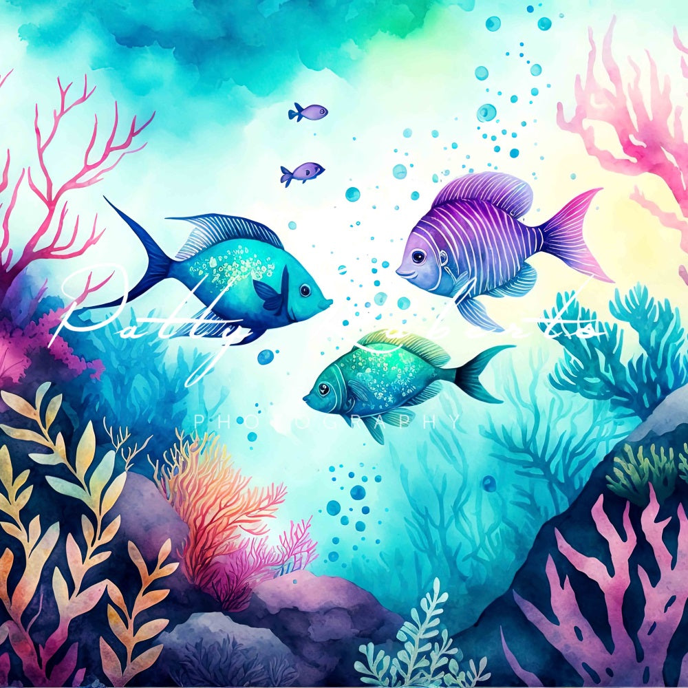 Kate Magique Mer Été Poissons Toile de fond Conçu par Patty Robert - Kate Backdrop FR